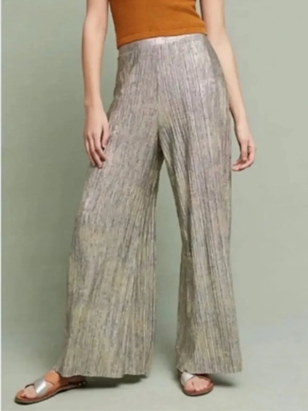 Anthropologie Elevenses Metallic Pants Women's XS Pleated Pull on Party Disco